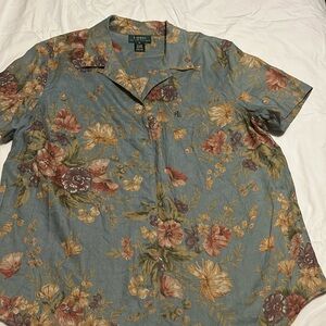 Lauren Ralph Lauren Floral Button Down Shirt - Blue and Brown